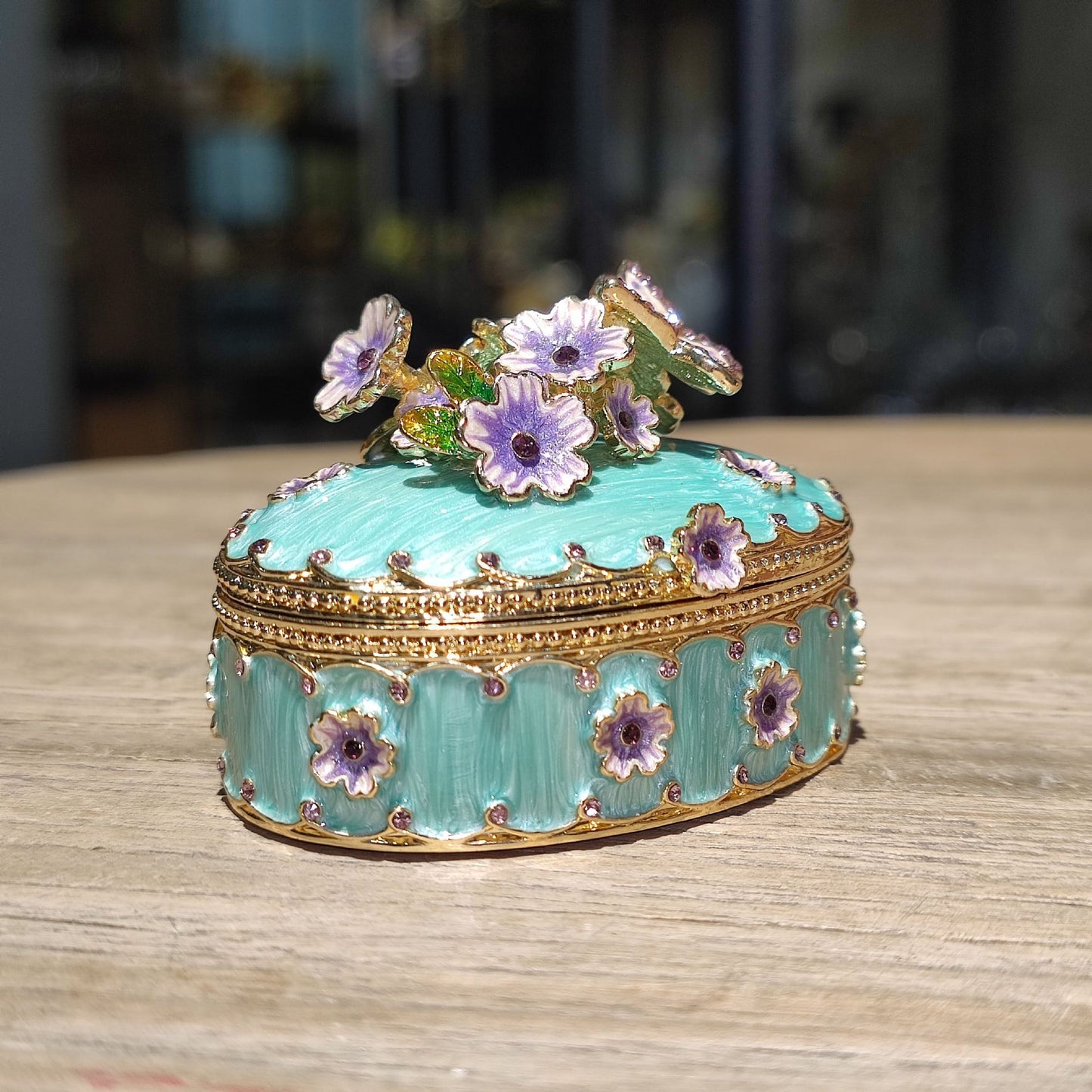 Shippo Cloisonné Cherry Blossom Trinket Box – Hand-Painted Zinc Alloy Keepsake
