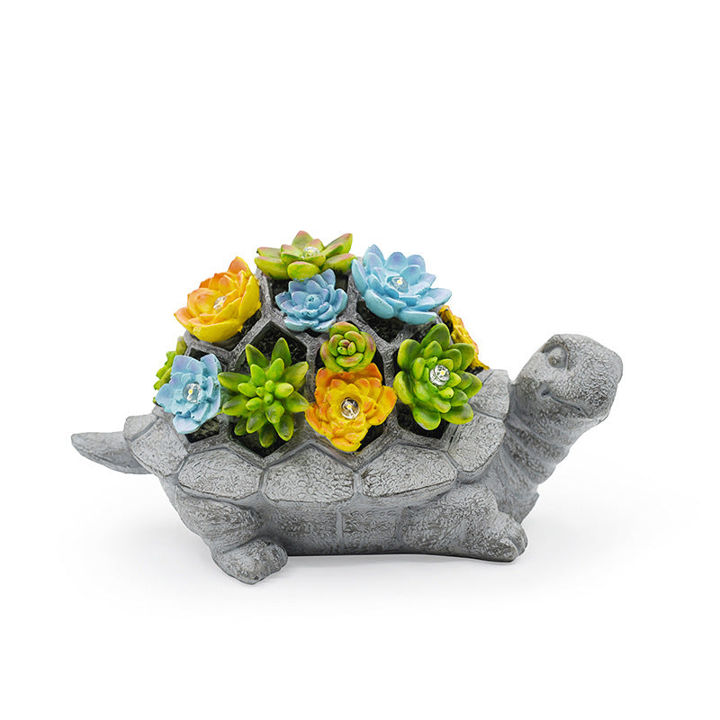 Solar Succulent Turtle Statue – Glowing Garden Art with Living Plants