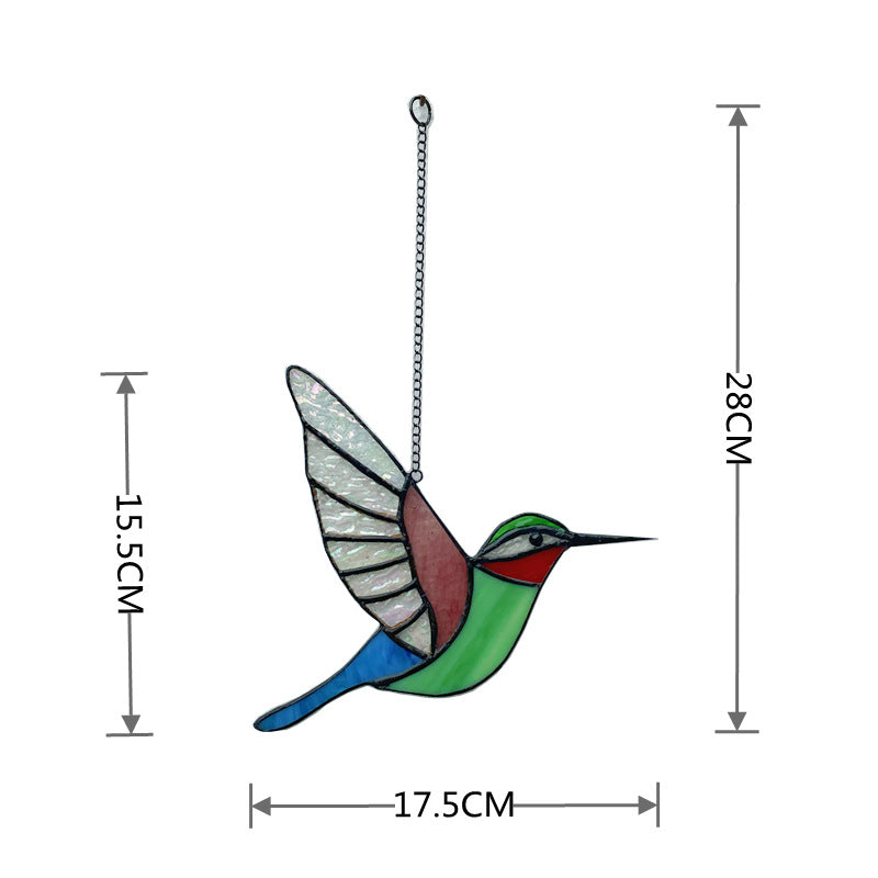 Enchanted Hummingbird Window Art - 7" Stained Glass Garden Ornament (0.44 lbs)