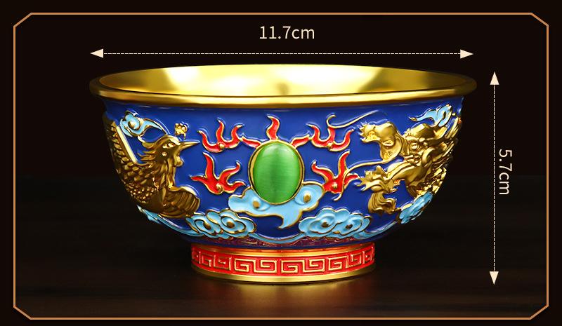 Cloisonné Gold-Toned Alloy Collectible Bowl – Handcrafted Floral & Dragon Motif