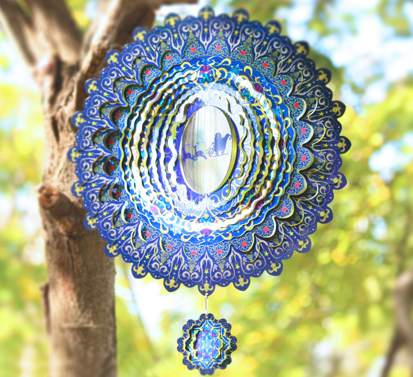 Nordic Spinning Wind Chime - 3D Laser-Cut Steel Balcony Ornament (11.7" x 11.7" x 0.2", 0.88 lbs)