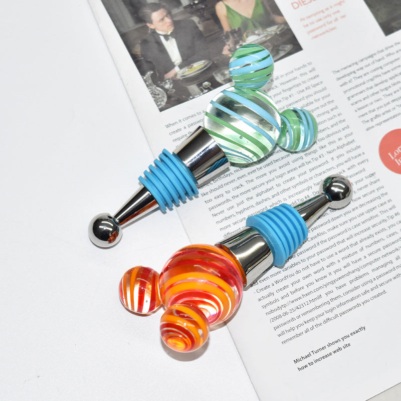 FAMA Certified Mickey Head Wine Stopper – Colorful Acrylic & Metal Base(2-piece set)