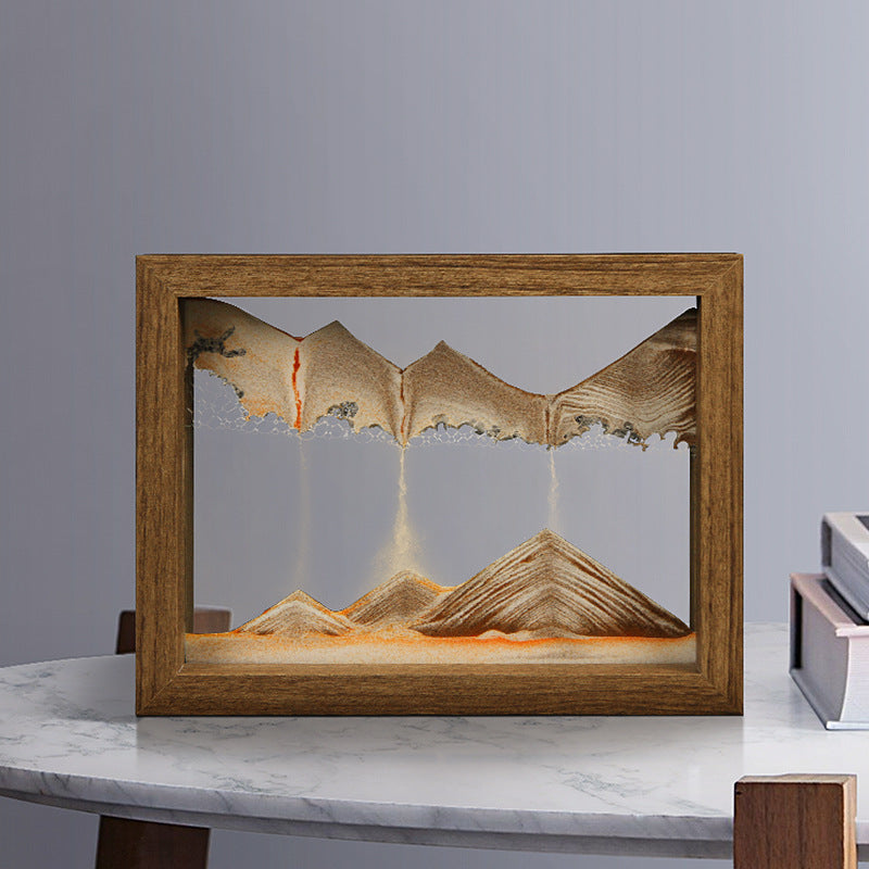 Zen Sandscape Frame - Contemporary Chinese Sand Art Display with Rotating Mountain View (8.5"×6.5")