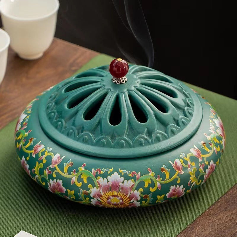 Artisan Enamel Cloisonné Incense Burner - Dual-Purpose Home Decor & Mosquito Repellent (6.1" x 3")