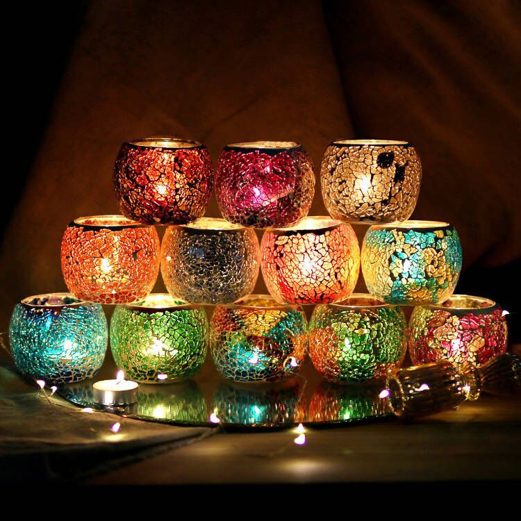 Artisan Mosaic Luminary - 5"x5"x5" Handcrafted Glass Candle Holder