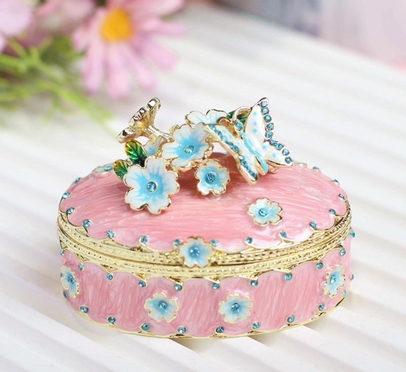 Shippo Cloisonné Cherry Blossom Trinket Box – Hand-Painted Zinc Alloy Keepsake