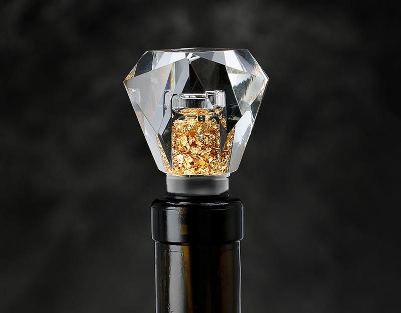 Cut Glass Wine Stoppers with Gold Accents