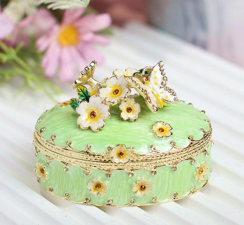 Shippo Cloisonné Cherry Blossom Trinket Box – Hand-Painted Zinc Alloy Keepsake