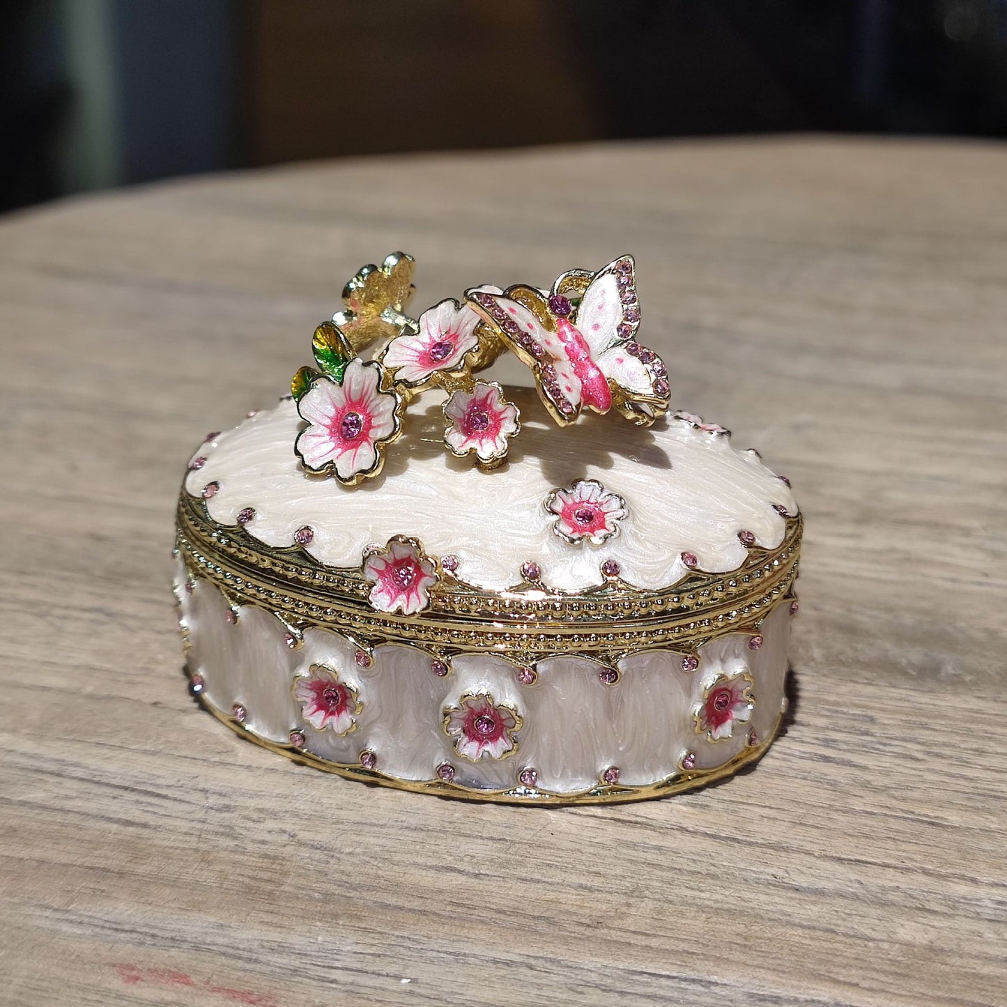 Shippo Cloisonné Cherry Blossom Trinket Box – Hand-Painted Zinc Alloy Keepsake