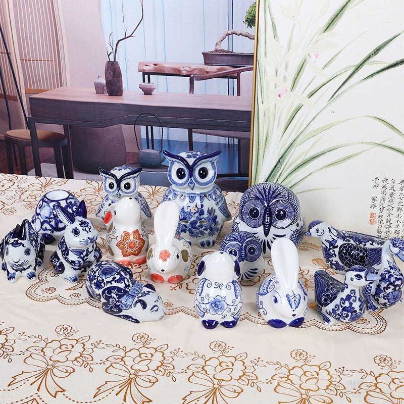 Jingdezhen Blue & White Owl Incense Burners – Collectible Porcelain Animal Sculptures for Home Decor