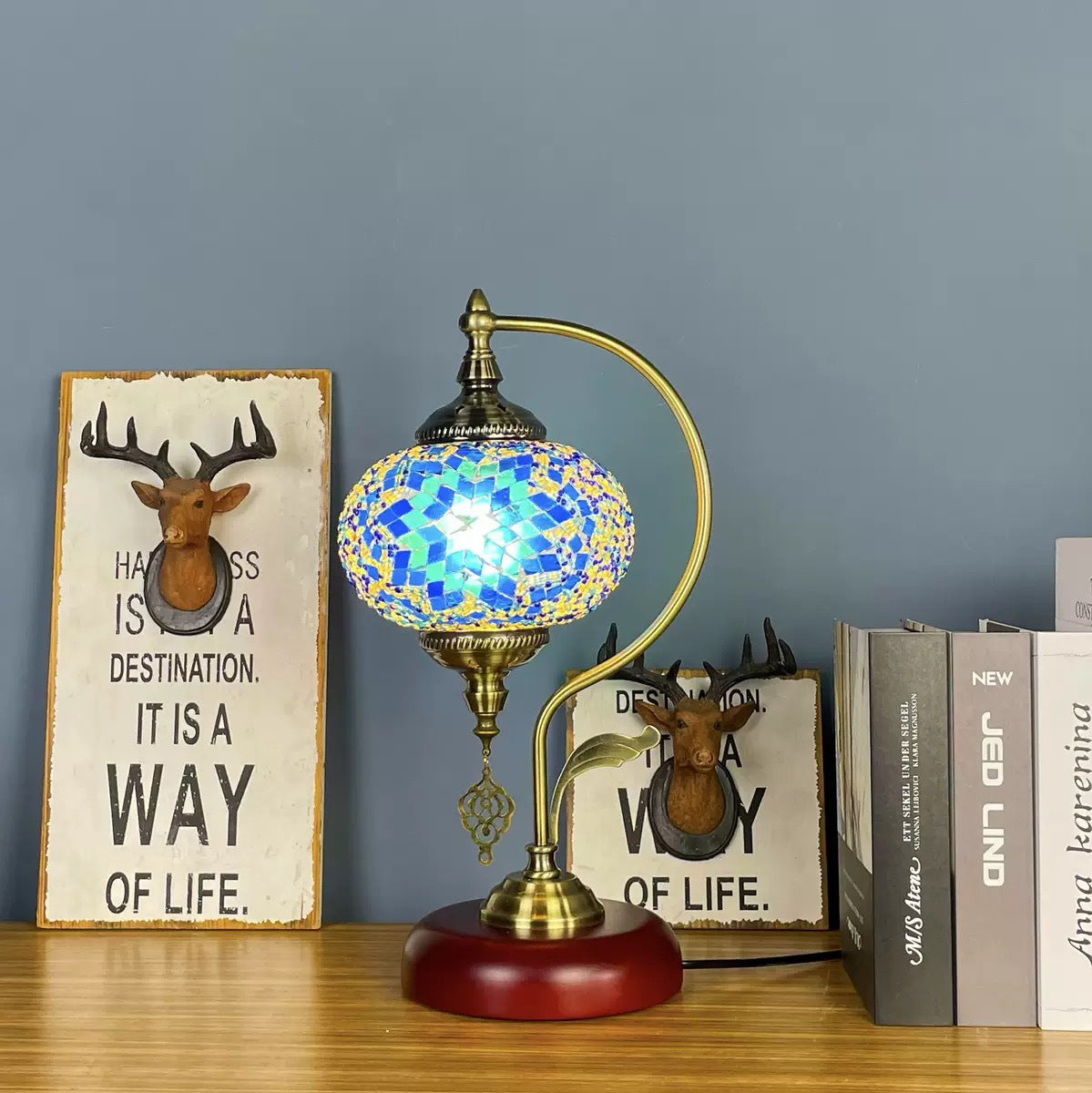 Artisan Bohemian Luminaire - 9"x9"x18" Mosaic Table Lamp with Dual-Temperature (3.75 lbs)