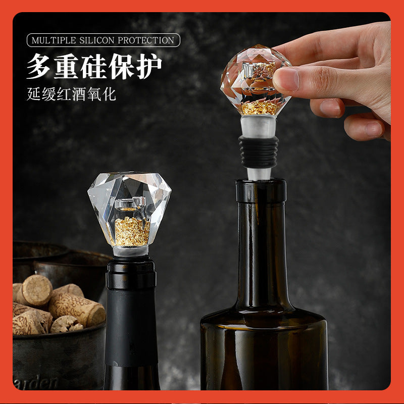 Cut Glass Wine Stoppers with Gold Accents