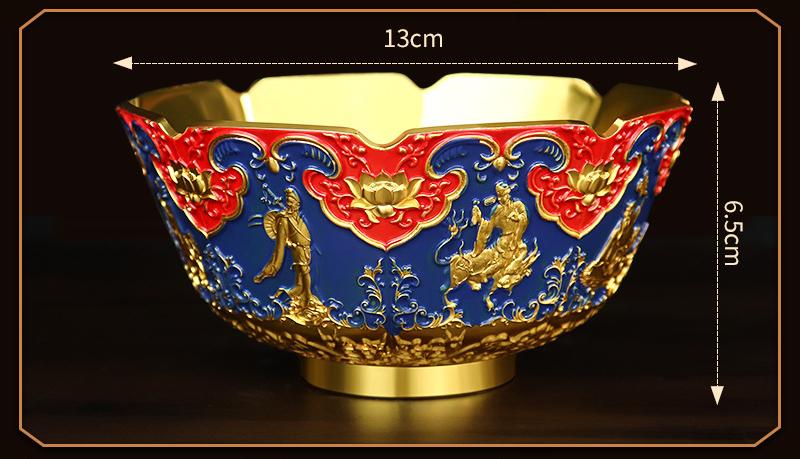 Cloisonné Gold-Toned Alloy Collectible Bowl – Handcrafted Floral & Dragon Motif