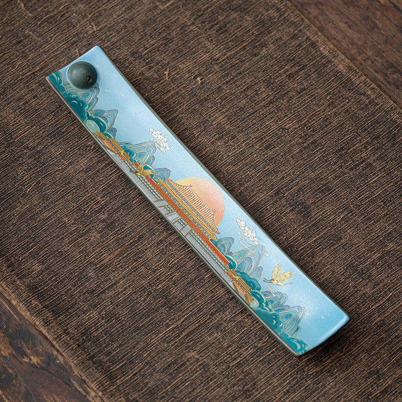 Chinese Cloisonné-Style Ceramic Incense Stick Holder – Floral & Bird Motif
