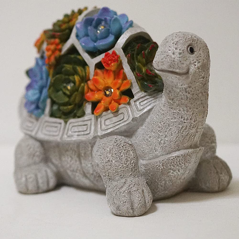 Solar Succulent Turtle Statue – Glowing Garden Art with Living Plants