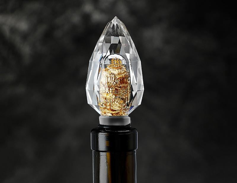 Cut Glass Wine Stoppers with Gold Accents