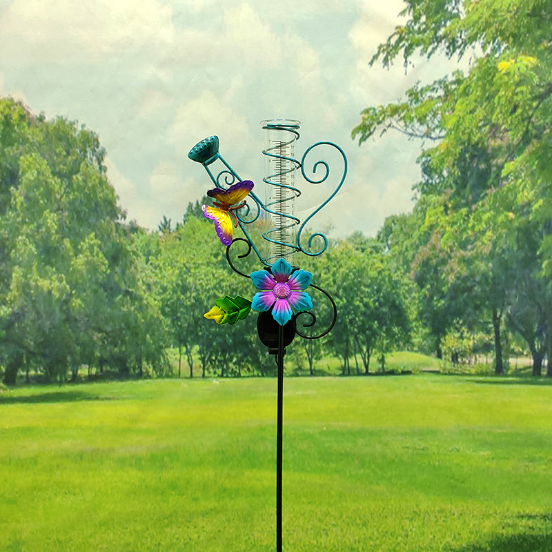 Solar-Powered Rain Gauge & Garden Light – Dual-Function Outdoor Decor with IP55 Rating