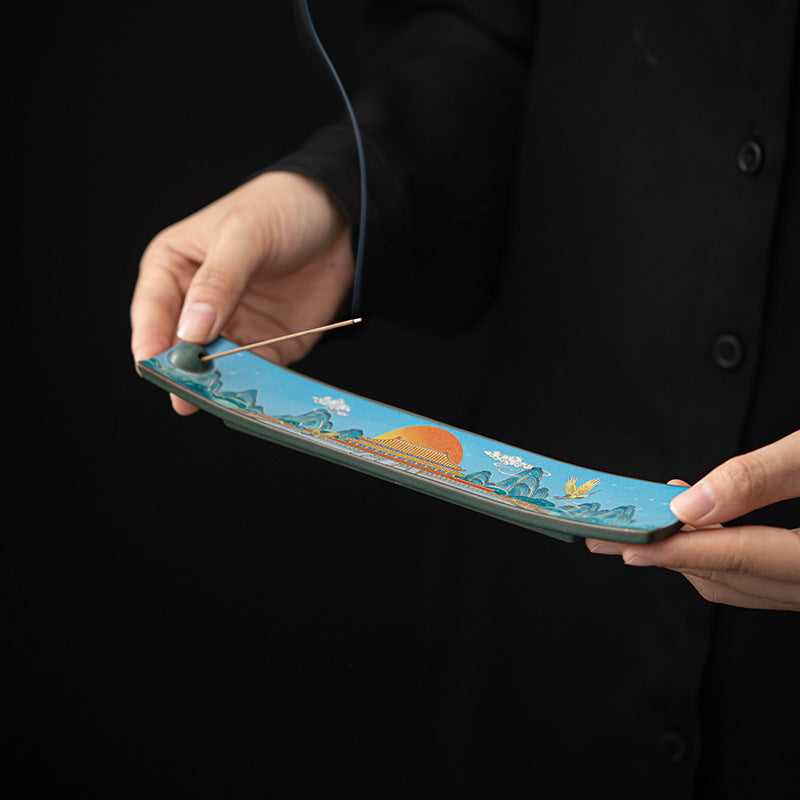 Chinese Cloisonné-Style Ceramic Incense Stick Holder – Floral & Bird Motif