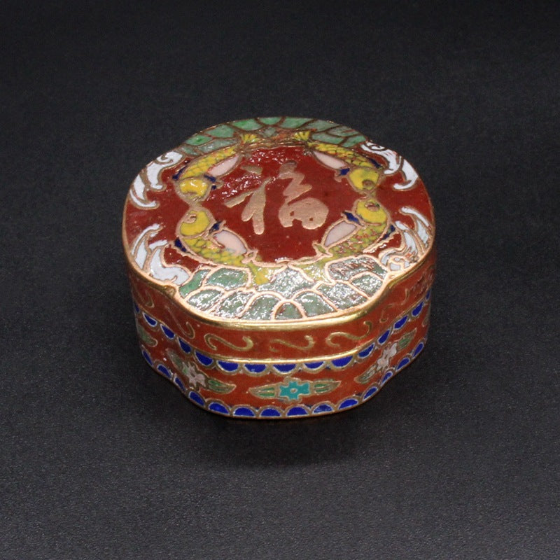 Imperial Peking Cloisonné Jewelry Box – Antique Gold & Enamel "Blessing" Case