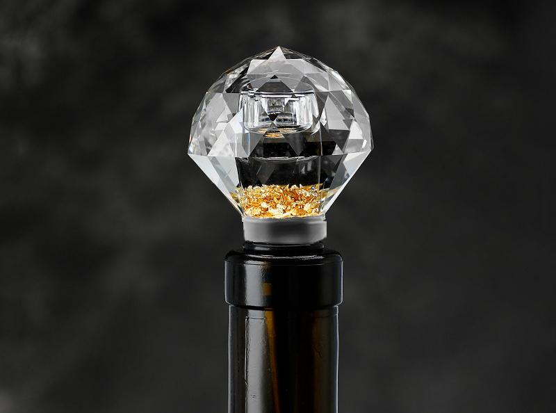 Cut Glass Wine Stoppers with Gold Accents