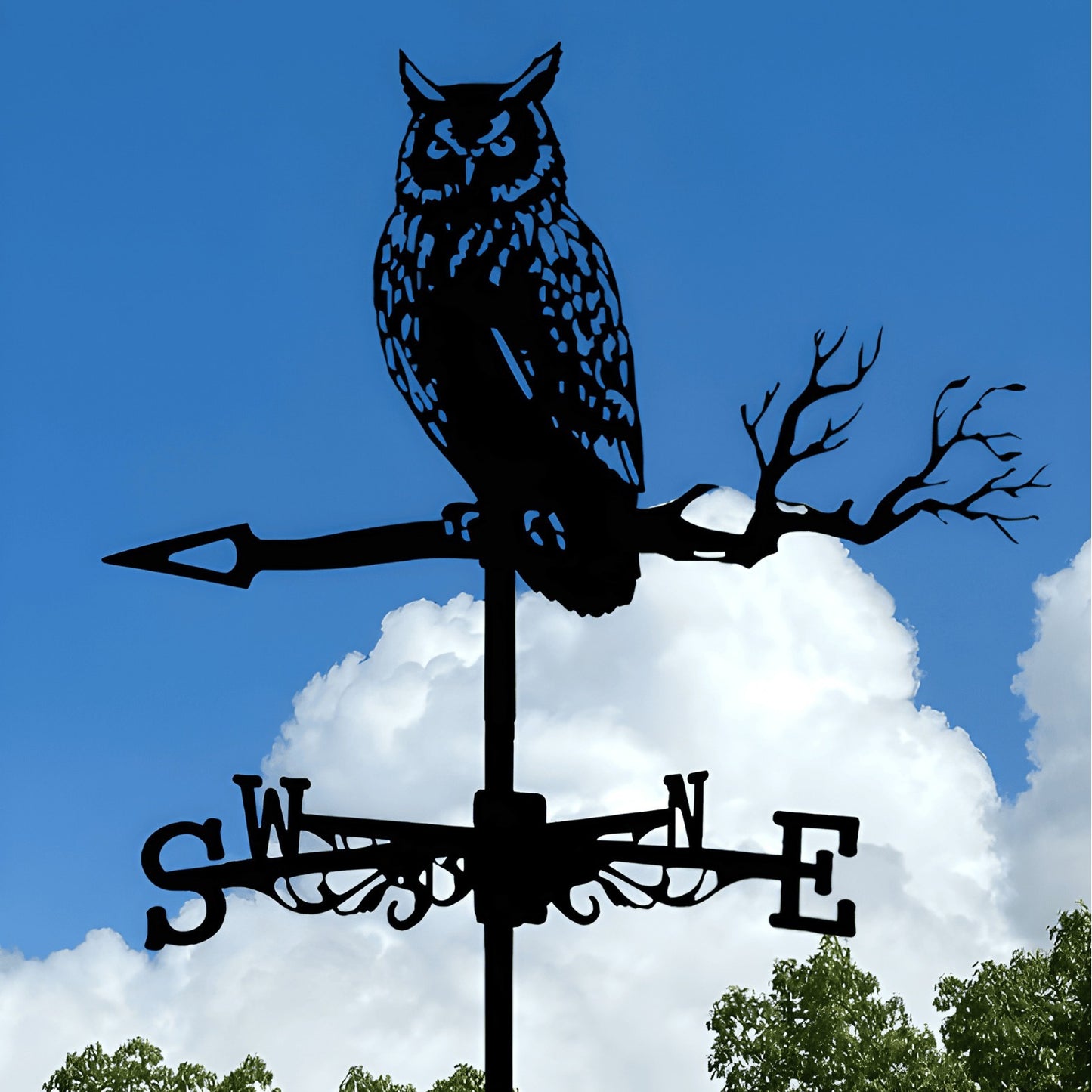 Iron Wind Vane Decorative Art – Owl & Witch Series Weather-Resistant Garden Art