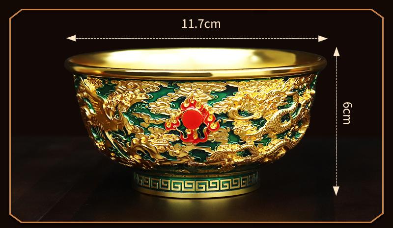 Cloisonné Gold-Toned Alloy Collectible Bowl – Handcrafted Floral & Dragon Motif