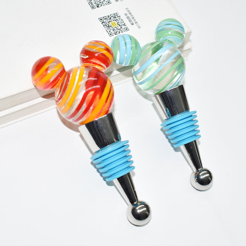 FAMA Certified Mickey Head Wine Stopper – Colorful Acrylic & Metal Base(2-piece set)