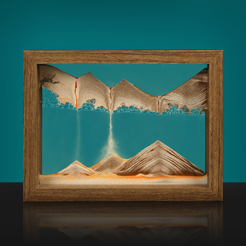 Zen Sandscape Frame - Contemporary Chinese Sand Art Display with Rotating Mountain View (8.5"×6.5")