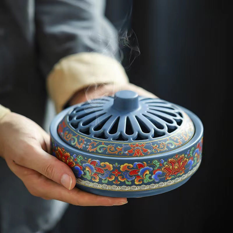 Artisan Enamel Cloisonné Incense Burner - Dual-Purpose Home Decor & Mosquito Repellent (6.1" x 3")