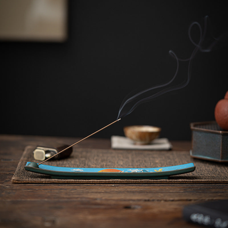 Chinese Cloisonné-Style Ceramic Incense Stick Holder – Floral & Bird Motif