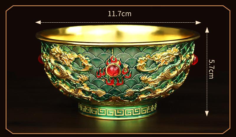 Cloisonné Gold-Toned Alloy Collectible Bowl – Handcrafted Floral & Dragon Motif