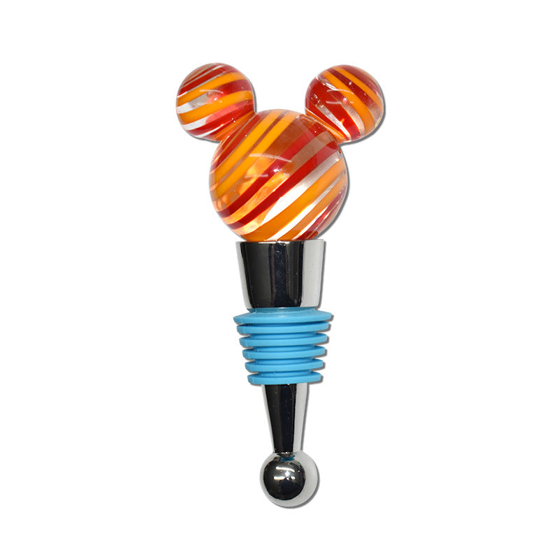 FAMA Certified Mickey Head Wine Stopper – Colorful Acrylic & Metal Base(2-piece set)