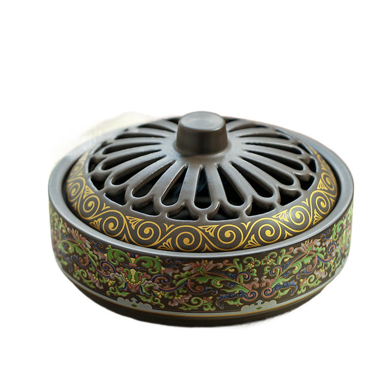 Artisan Enamel Cloisonné Incense Burner - Dual-Purpose Home Decor & Mosquito Repellent (6.1" x 3")