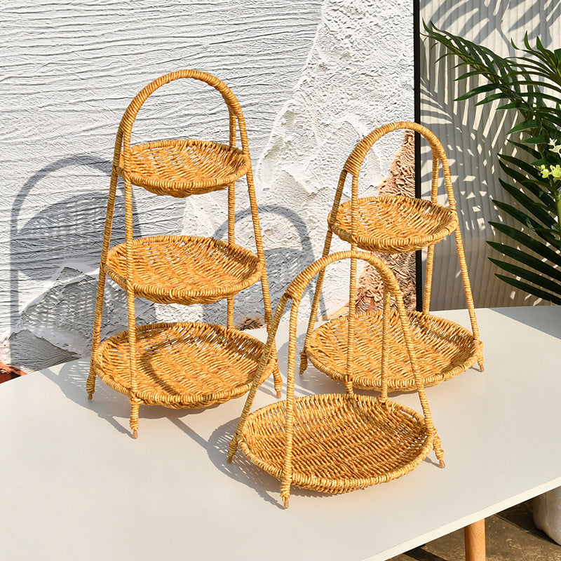 Premium Rattan Tiered Serving Basket - Stackable 1/2/3-Layer Food Carrier