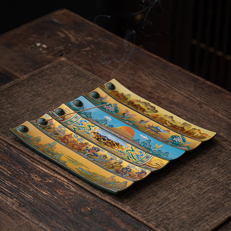 Chinese Cloisonné-Style Ceramic Incense Stick Holder – Floral & Bird Motif