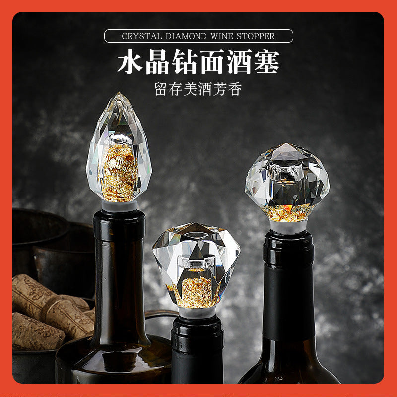 Cut Glass Wine Stoppers with Gold Accents