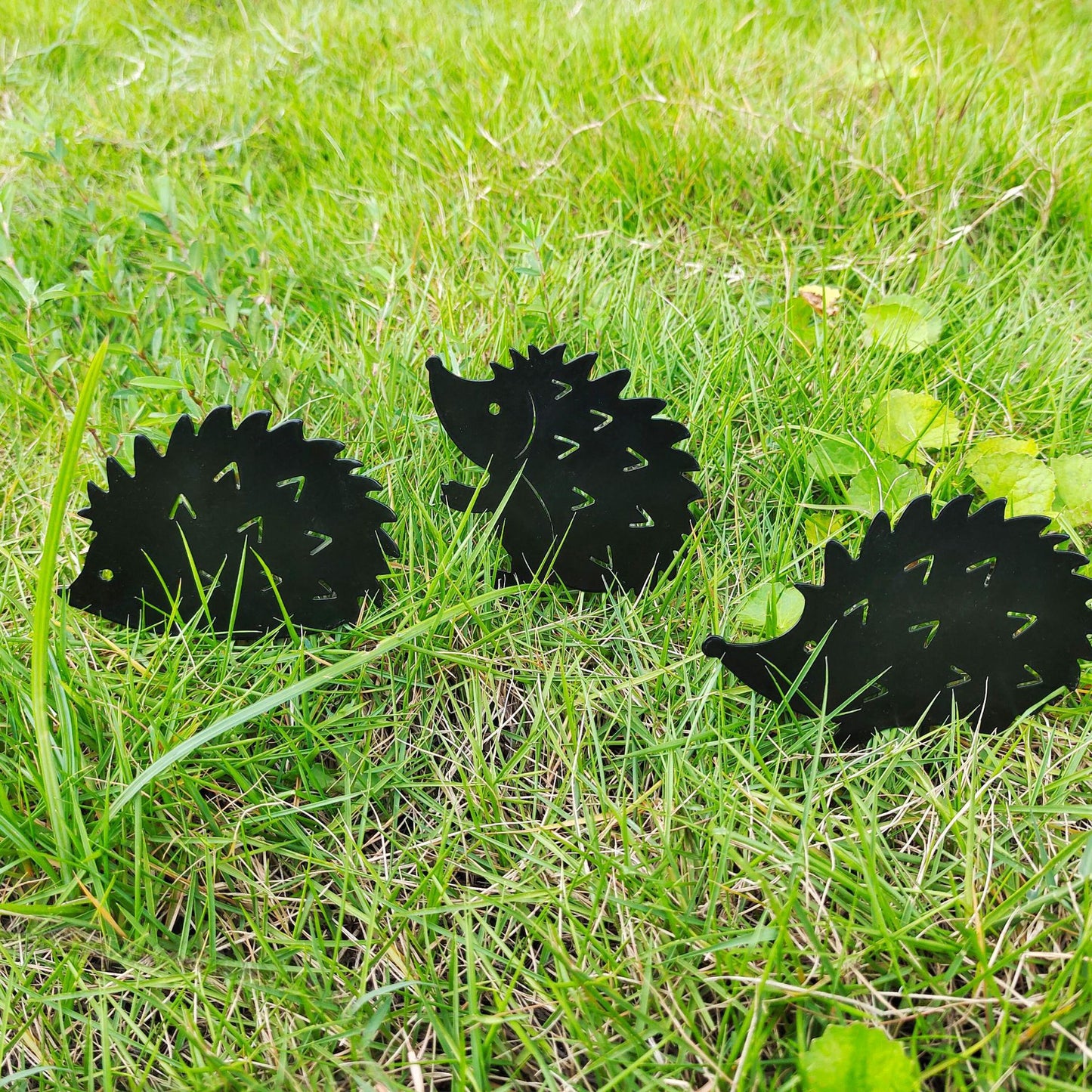 Hedgehog Silhouette Garden Stakes - Whimsical Metal Lawn Art (Set of 4 Sizes)