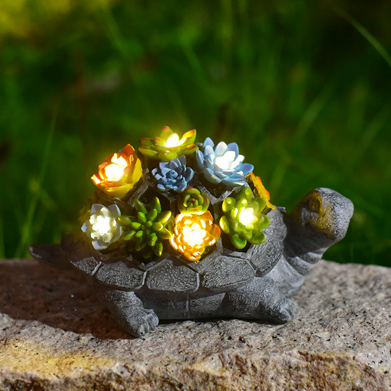 Solar Succulent Turtle Statue – Glowing Garden Art with Living Plants