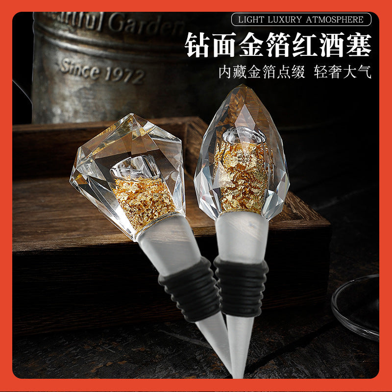 Cut Glass Wine Stoppers with Gold Accents