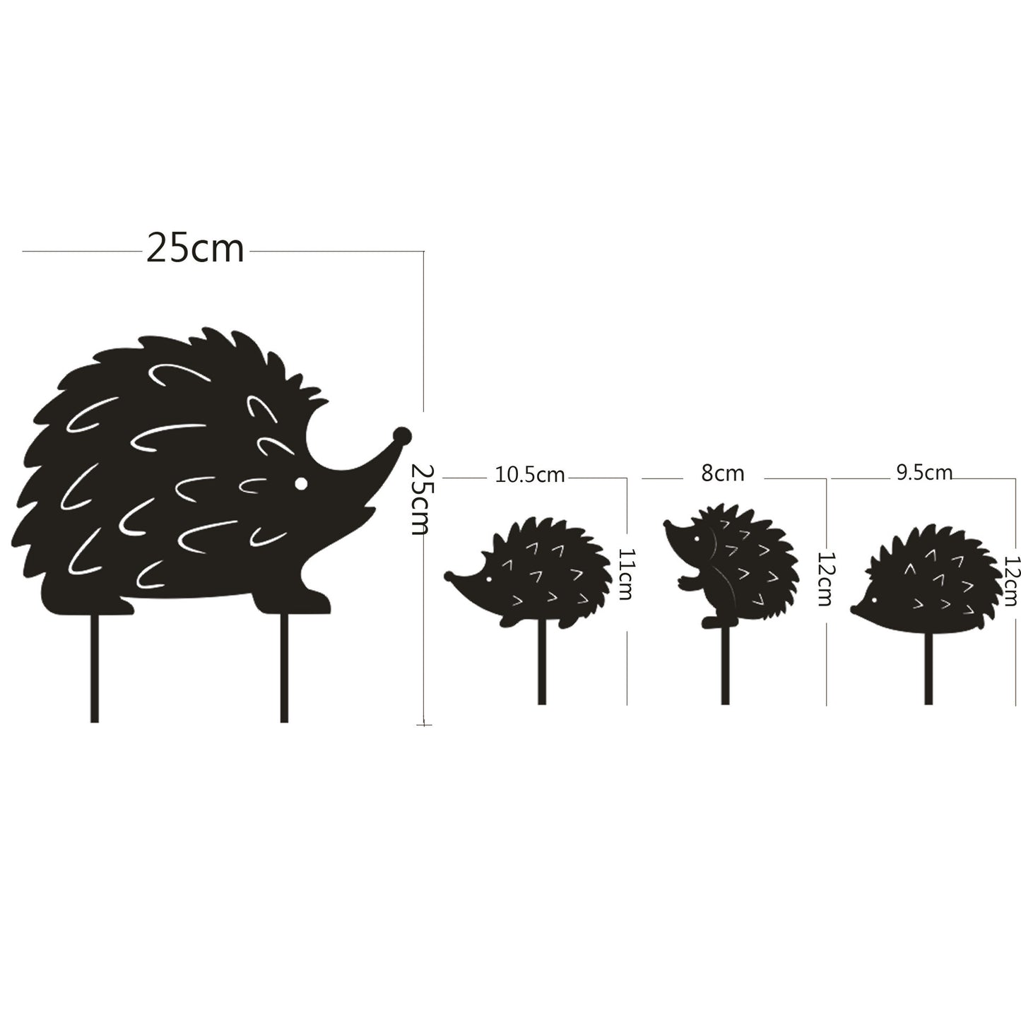 Hedgehog Silhouette Garden Stakes - Whimsical Metal Lawn Art (Set of 4 Sizes)