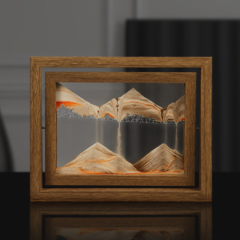 Zen Sandscape Frame - Contemporary Chinese Sand Art Display with Rotating Mountain View (8.5"×6.5")