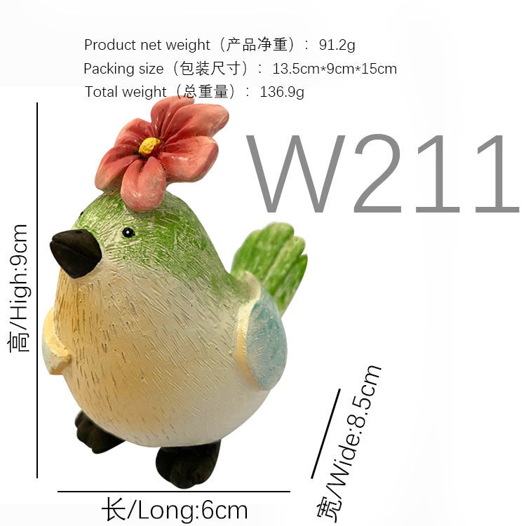 Cheerful Garden Bird Figurines – Hand-Painted Resin Flower-Holding Birds Decor