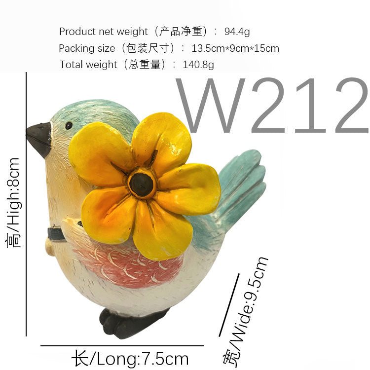 Cheerful Garden Bird Figurines – Hand-Painted Resin Flower-Holding Birds Decor