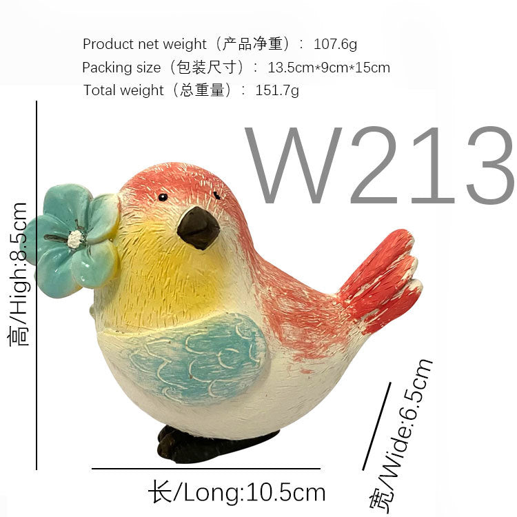 Cheerful Garden Bird Figurines – Hand-Painted Resin Flower-Holding Birds Decor