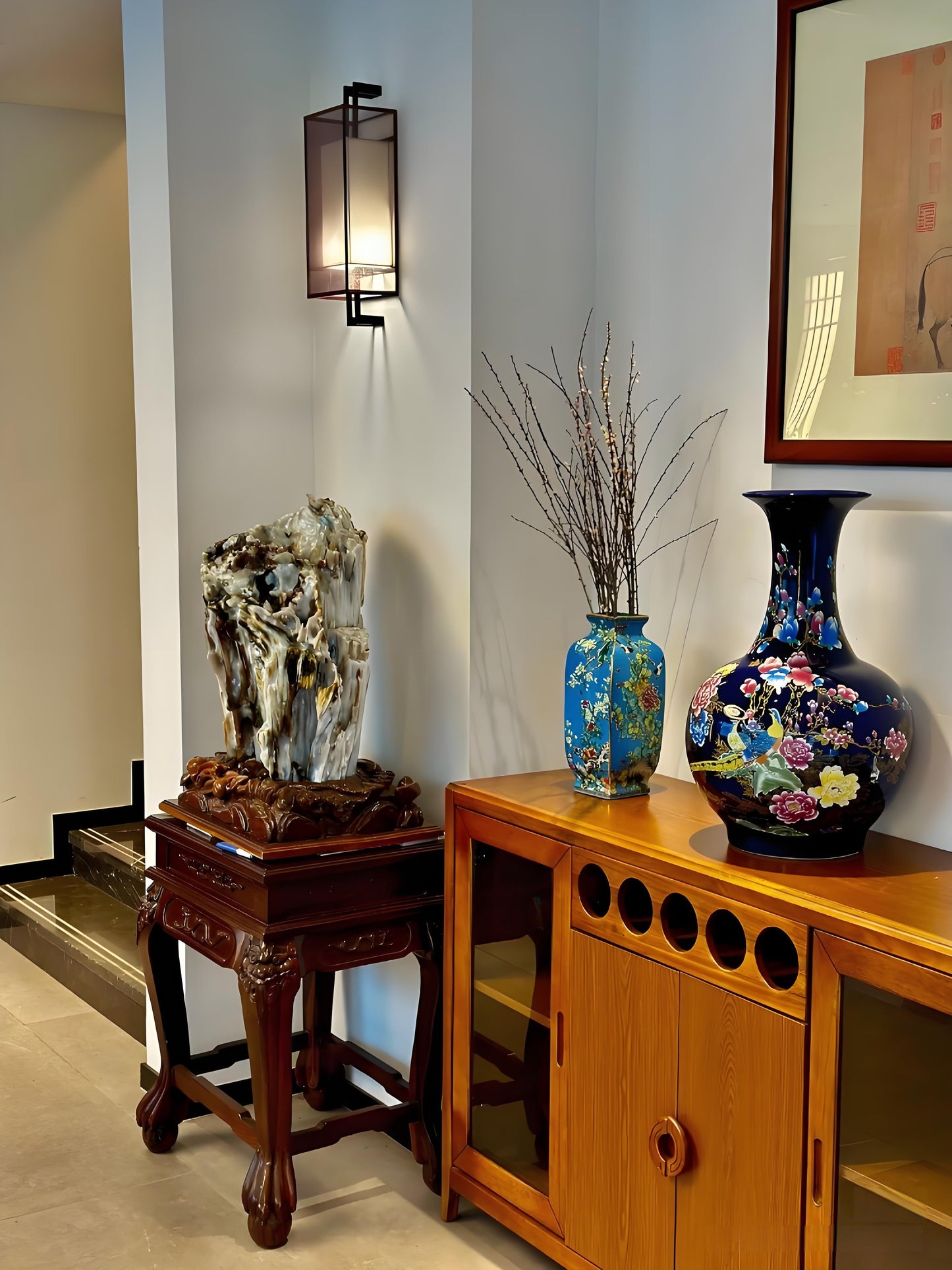 Imperial Blue Jingdezhen Peacock & Peony Enamel Vase – Handcrafted Chinese Porcelain Masterpiece
