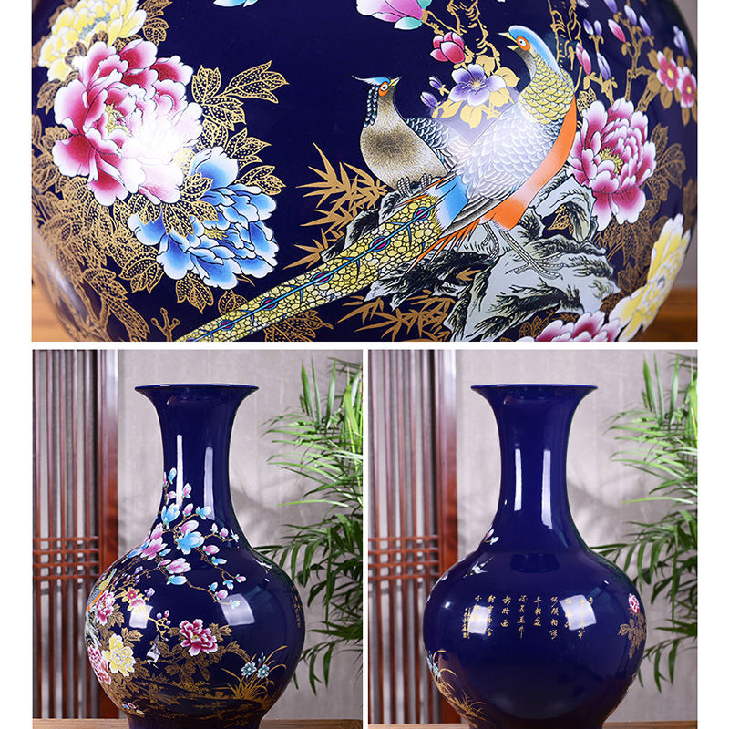 Imperial Blue Jingdezhen Peacock & Peony Enamel Vase – Handcrafted Chinese Porcelain Masterpiece