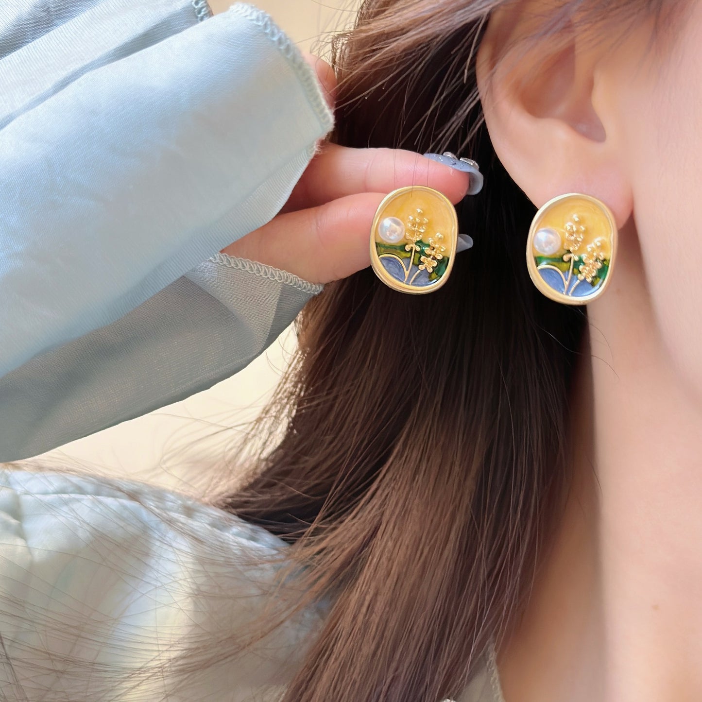 Sunset Impression Enamel Drip Glaze Earrings – Vintage Wheat Elegance