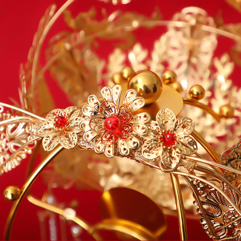 Handcrafted Neo-Chinese Enamel Gilded Phoenix Crown Headdress – Elegant Cultural Accessory