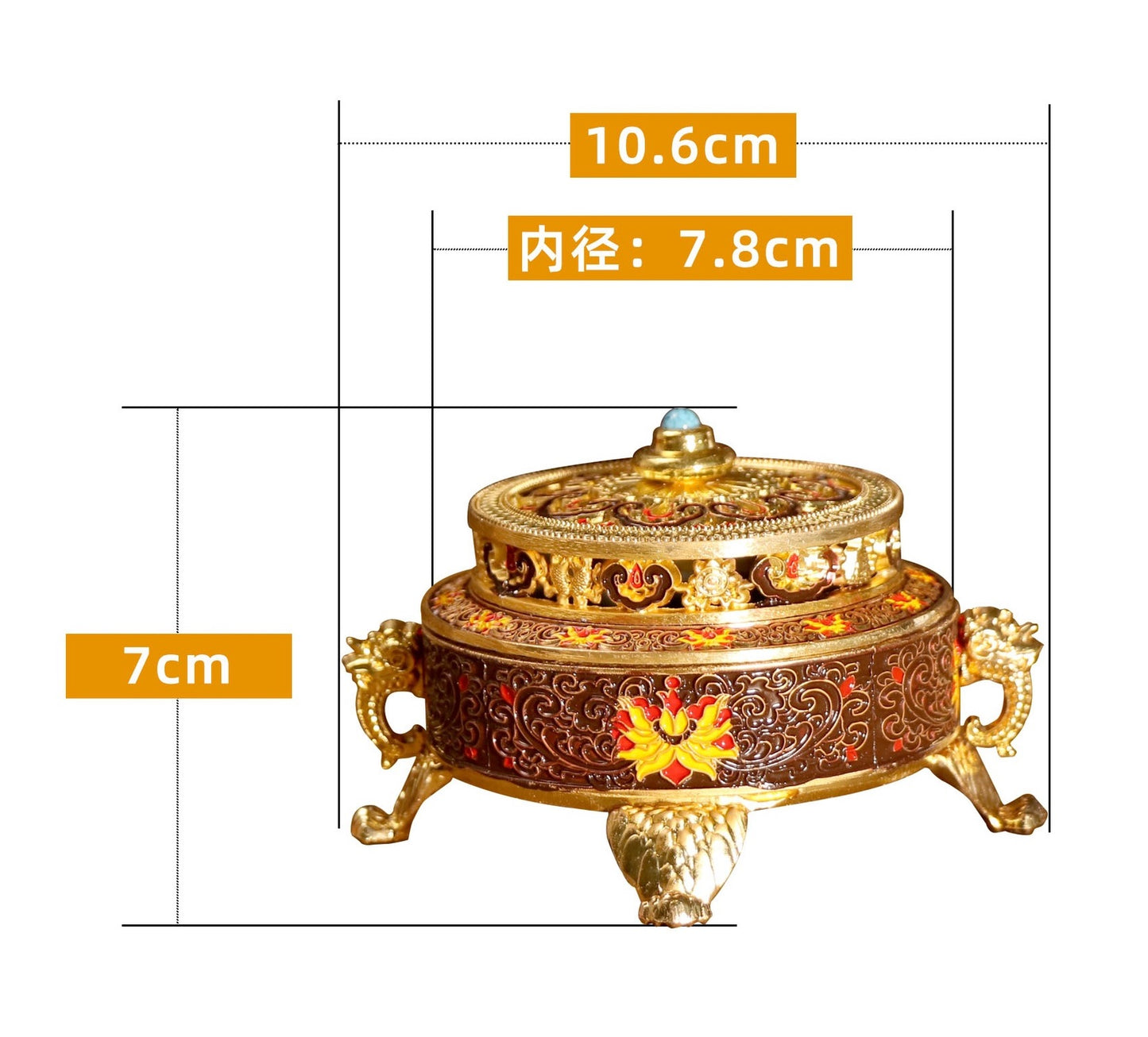 Tibetan-Style Cloisonné Incense Burner – Handcrafted Enamel Art Piece for Home & Meditation (4.2" x 2.8", 0.6 lbs)