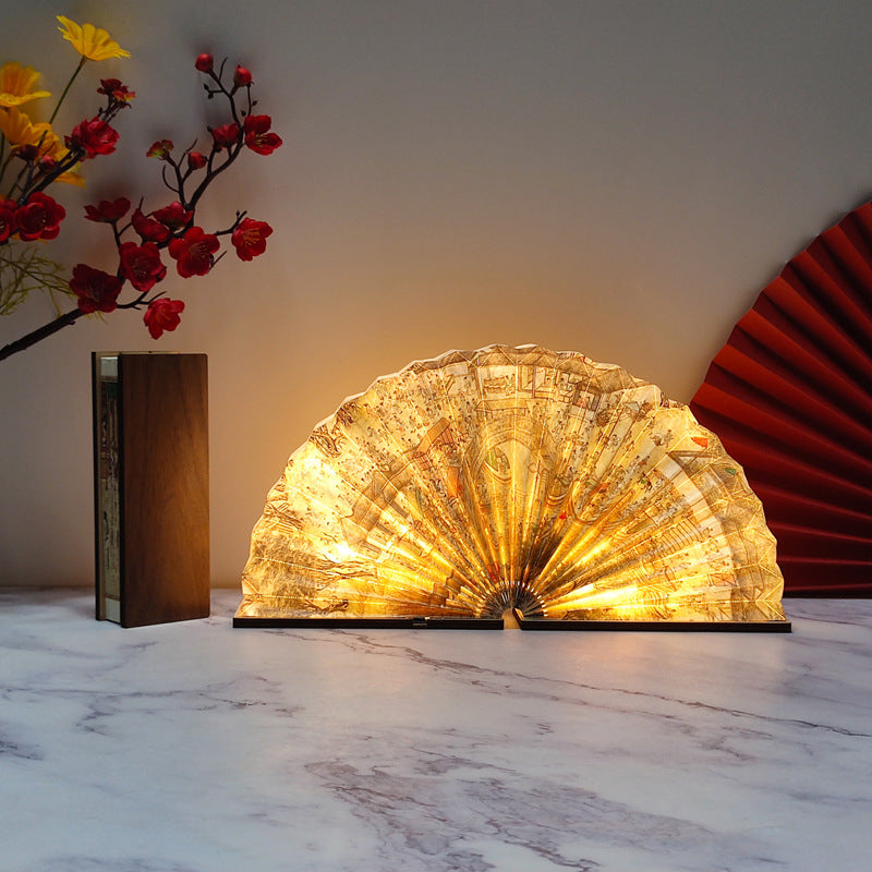 Oriental Fan Light - 3-Mode LED Reading Lamp with Foldable Design (7.7" x 4.1" x 1.9", 1.1 lbs)